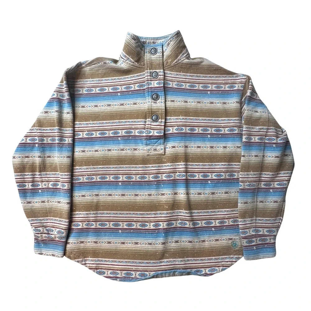 Ariat Sweatshirt Women Small Multi-Color Aztec Southwestern 1/4 Button Pullover‎